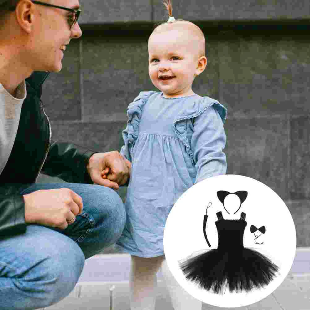 Cat Skirt Suit Children's Costume Kit Halloween Tutu Costumes Paw Performing Dress Cotton Festival Cosplay Kids Toddler