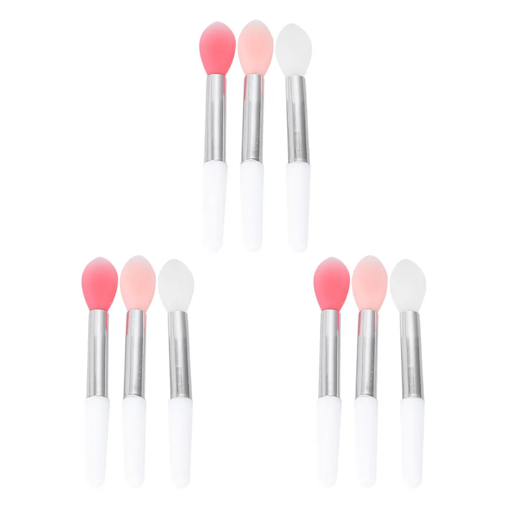 Conjunto de pincéis labiais de silicone, 9 peças, aplicador portátil de batom para viagens profissionais, máscara de cor labial, pincéis de maquiagem
