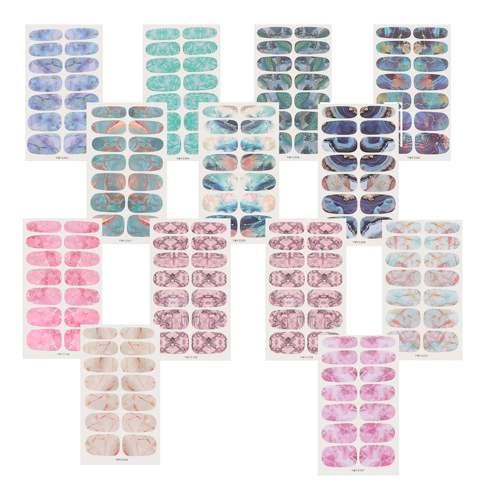

12 Sheets Nail Stickers Art Marble Decorative Manicure Accessory Pattern Decal Woman Self Adhesive Durable Practical Long