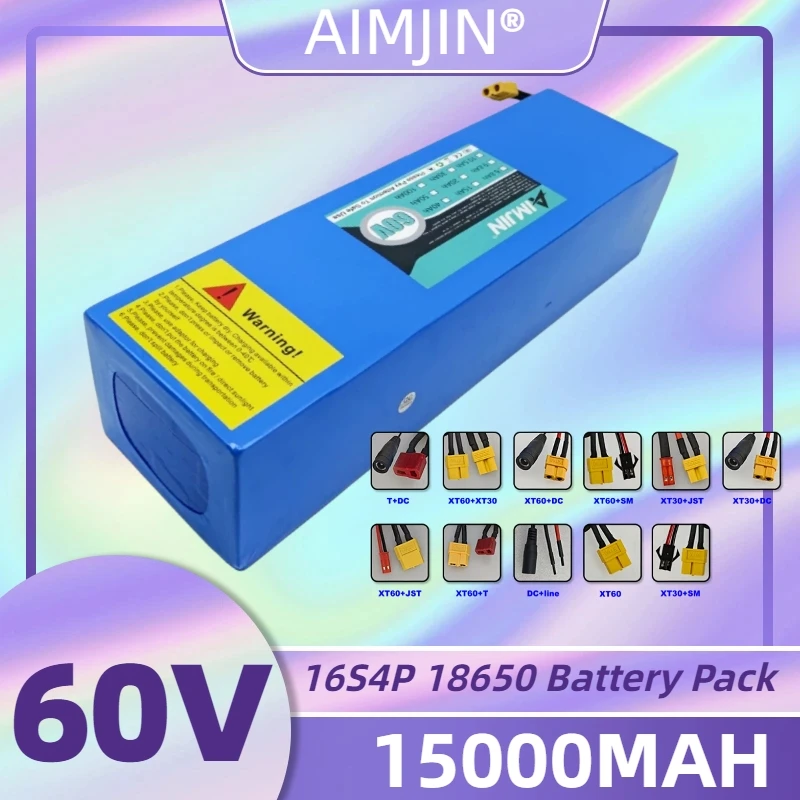 60V 15Ah 16S4P Battery Pack 18650 15000mAh 2000W High-power Lithium Battery with Built-in 50A BMS Suitable for Electric Scooters