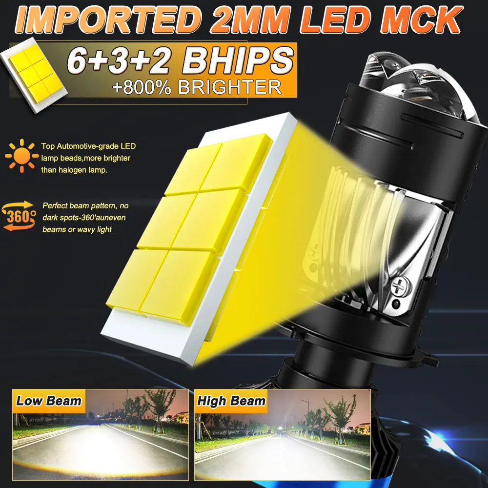 H4 Mini Bi LED Projector Lens Headlight Bulbs Canbus Motorbike Turbo Lamps High Beam Low Beam 12V 24V 32V 6000K Car Headlight