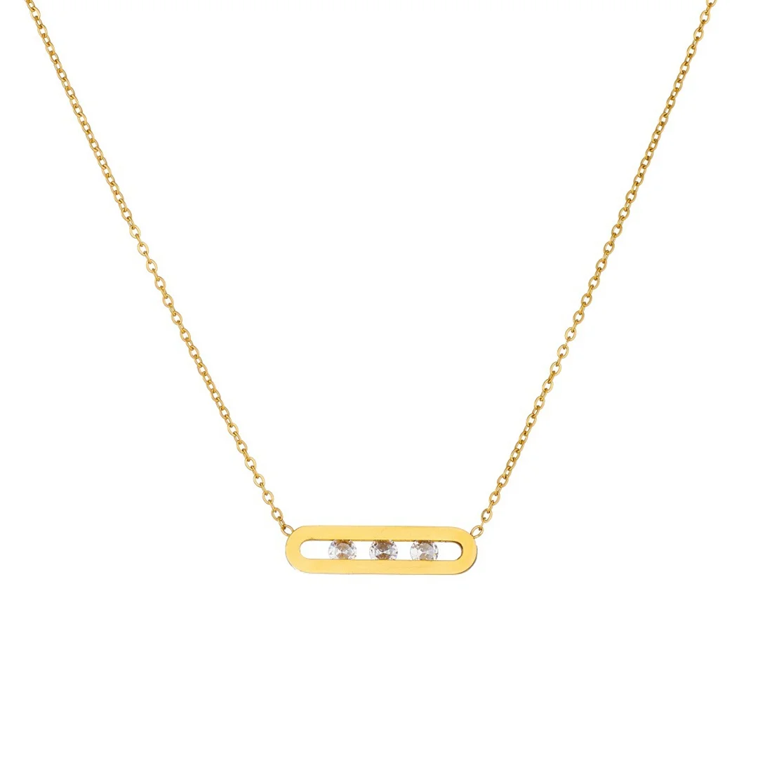

Punk Fashion Iced Out Zirconia Paperclip Charm Pendant Female Gold Color Stainless Steel Chain Link Necklace for Women Jewelry