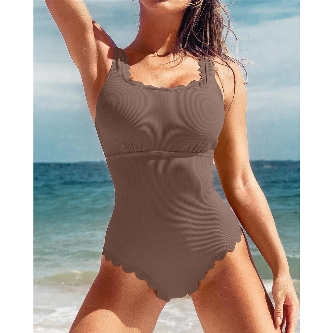 S - XXL, 11 Farben, gerippter, geraffter Damen-Badeanzug, einteiliger Badeanzug, rückenfreier, hoch geschnittener Badeanzug, Badebekleidung, Modell V7097. – Detail 17