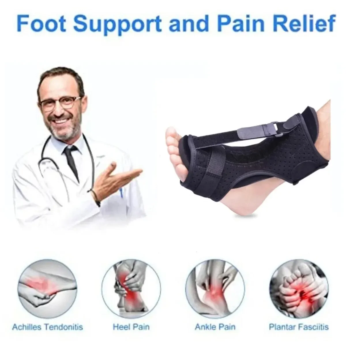 1PC Plantar Fasciitis Night Splint Adjustable Ankle Brace Foot Drop Orthotic Brace for Plantar Fasciitis Arch Foot Pain Achilles