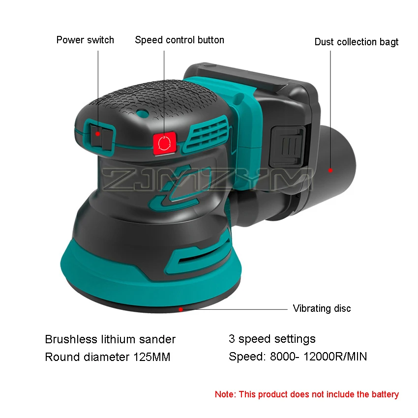 125mm Brushless Random Orbital Electric Sander Wood Grinder Polishing Grinding Round Sanding Machine 3 Speed for 18V Battery