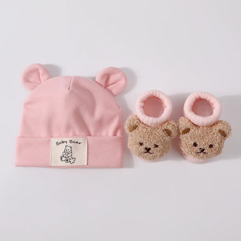 2-teiliges Set aus Bärenohren-Baby-Mütze und Stricksocken, Baumwolle, Neugeborenen-Kopftuch, Mützen, Herbst-Winter-Warm-Kinder-Pullover-Mütze, Baby-Accessoires – Detail 11