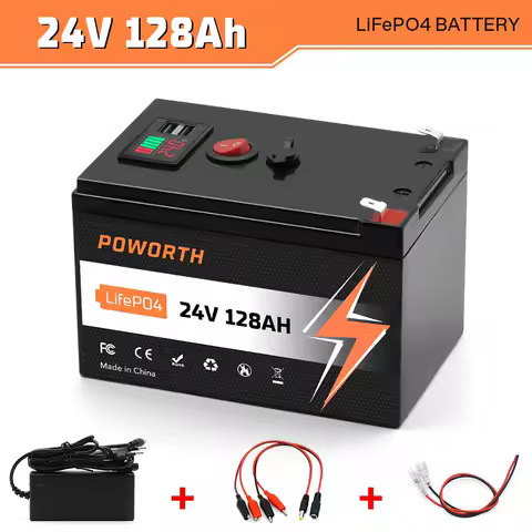 24V 128Ah LiFePO4 Battery Rechargeable Lithium Iron Phosphate Battery 2000+ Cycles 10-Year Lifetime Suitable for Fish Finder HAM