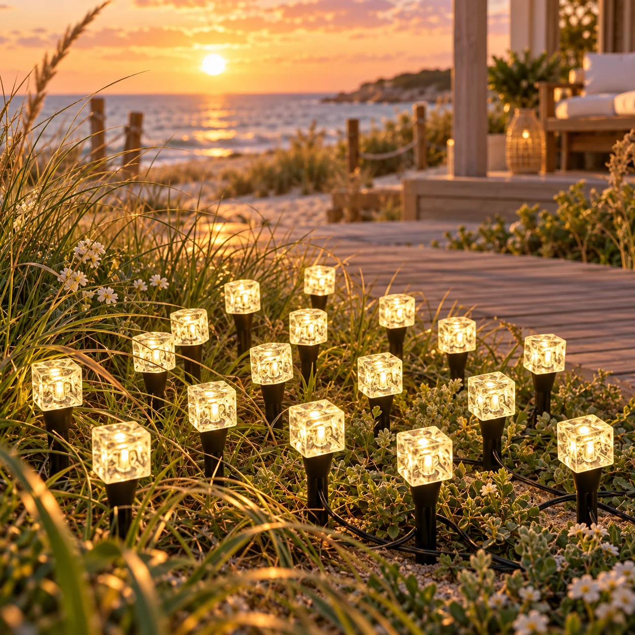 Solar Powered Square Crystal Ground Stake Lights, Landscape Lamp, Outdoor Pathway Decor for Christmas Garden & Holiday Party