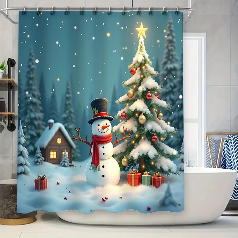

Snowman Christmas Tree Decorative Shower Curtain for Home Bathroom - Festive and Warm Design Waterproof Durable Elevate Space