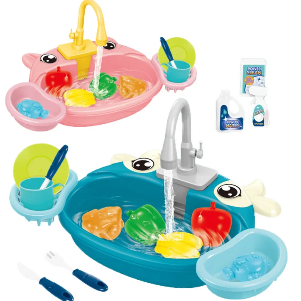 Kids Simulation Electric Dishwasher Toys Children's Play House Kitchen Mini Sink Vegetable Washing Game Role Playing Toy Gift