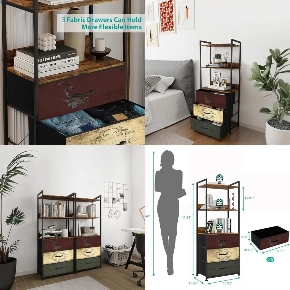 

Компактная деревянная книжная полка с 3 ящиками и металлическим каркасом для хранения дома и офиса