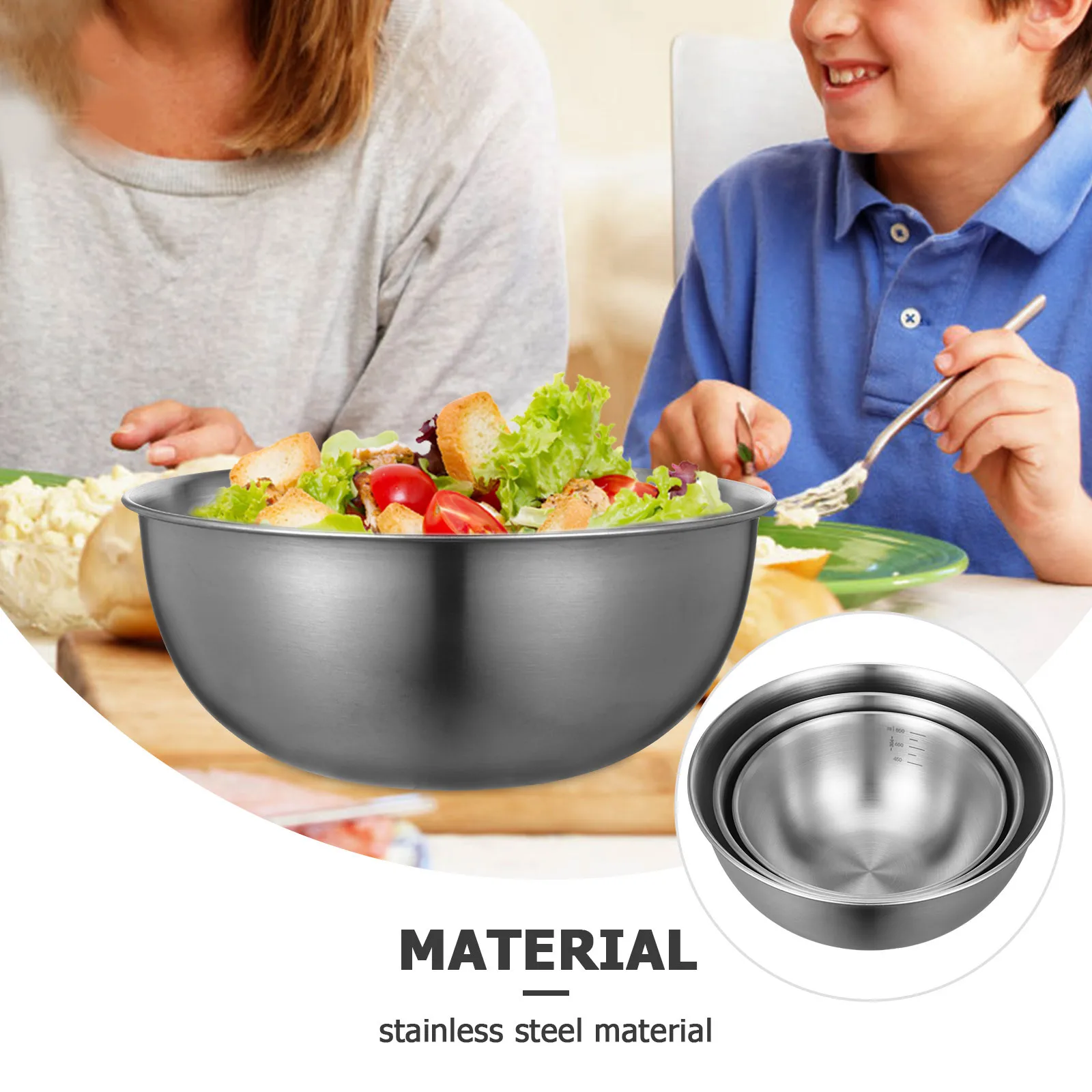 

3pcs Stainless Steel Cold Noodle Bowl Stackable Lightweight Kitchen Serving Bowl For Salad Fruit Rice Noodle Soup