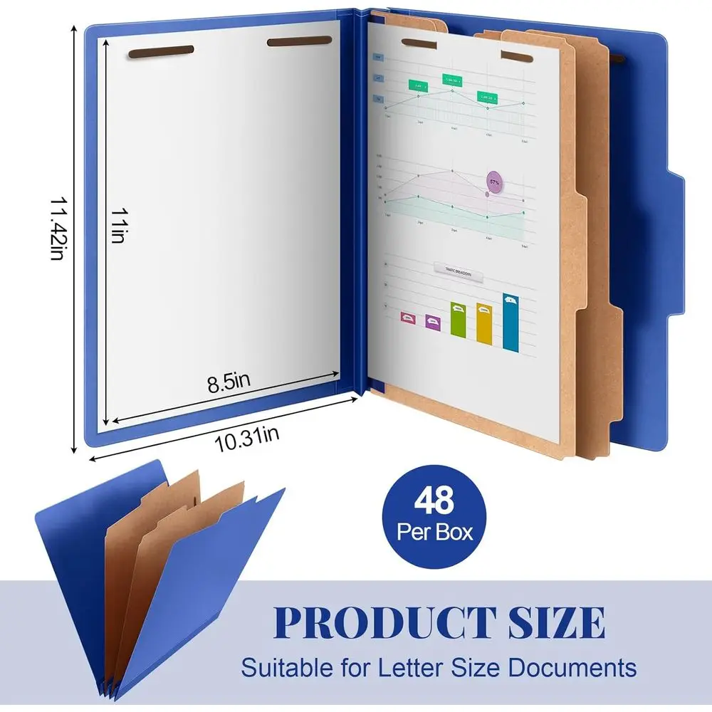 Pastas de arquivo pressboard resistentes com expansão de 3,5 polegadas, prendedor de 2 pinos, azul escuro para professores e profissionais médicos