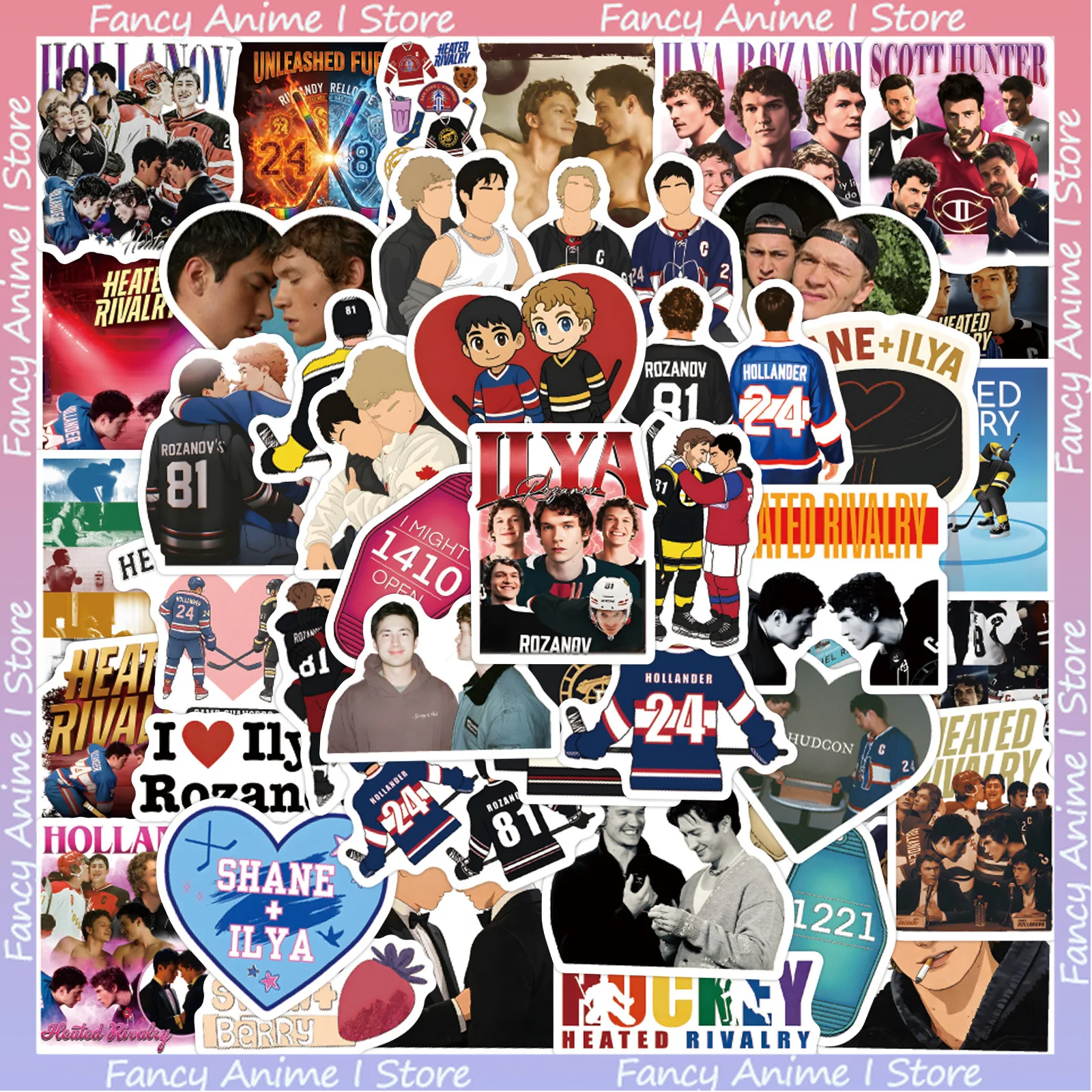 60 Adesivos Impermeáveis Aquecidos de Rivalidade Shane Hollander e Ilya Rozanov para Skate, Celular e Caderno DIY