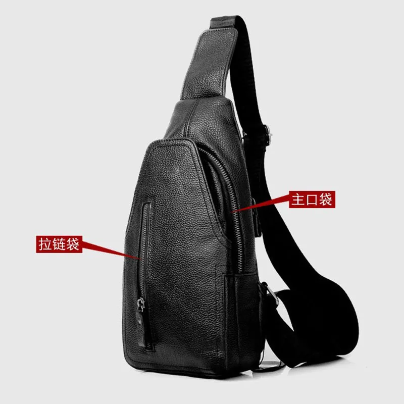 حقيبة صدر من جلد البقر الأسود للرجال من الجلد الطبيعي حقيبة كتف كاجوال للرجال بكتف واحد أو حقيبة كروس #5