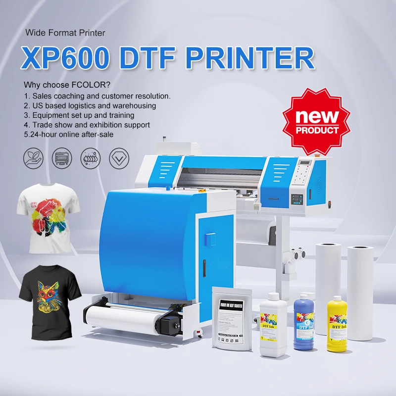 Fcolor New A1 impresora dtf Direct to Film Epson XP600 Dual Head Dtf Printer with Dtf Powder Shaker T-shirt Printing Machine