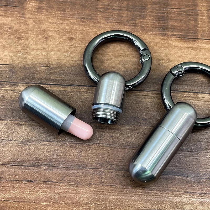 Titanium Alloy Waterproof Pill Capsule Key Chain Pendant Small Medicine Box Portable Travel Storage
