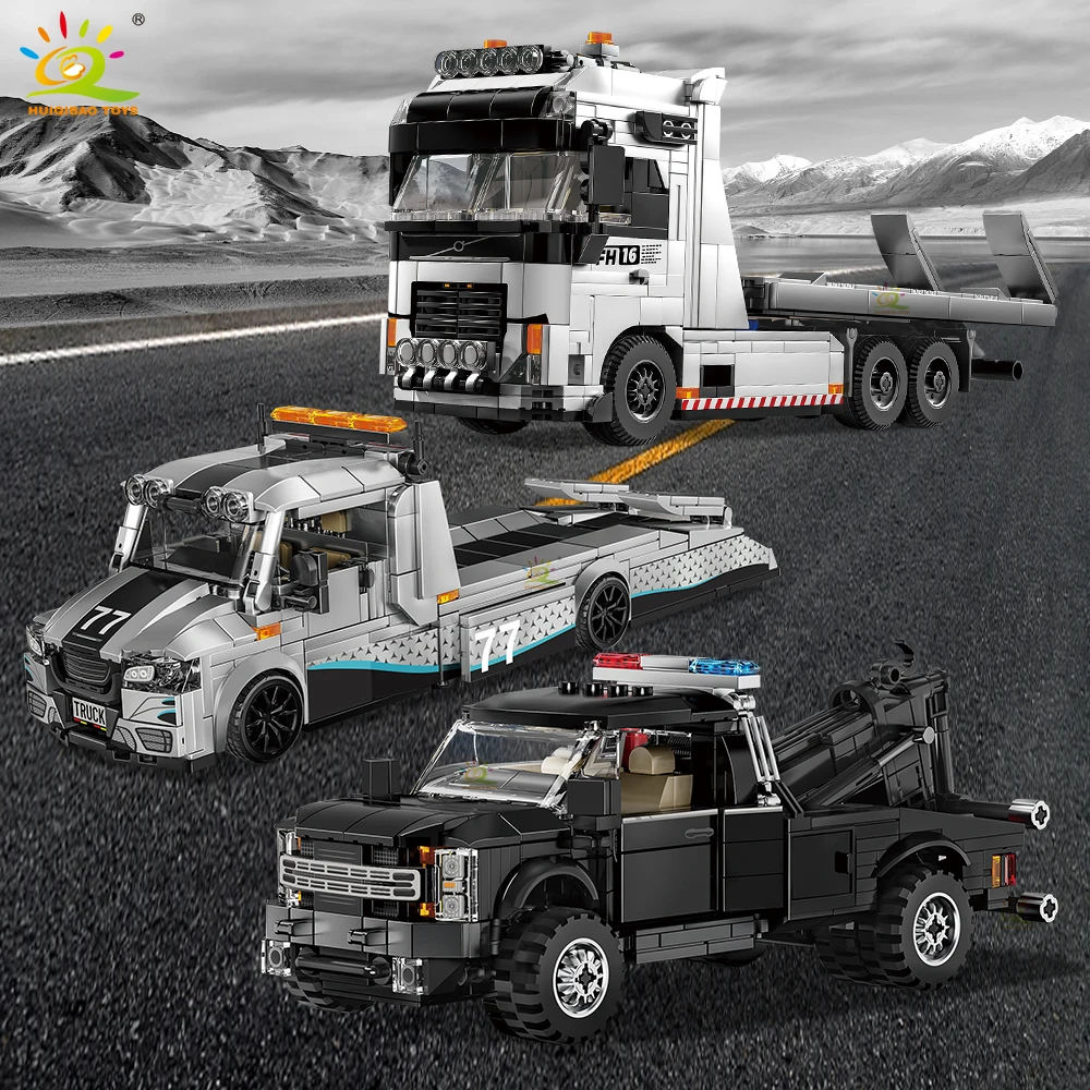 

Конструктор HUIQIBAO MOC: Модель эвакуатора, городской прицеп, игрушка из кирпичиков для детей, подарок для мальчиков, набор машинок для детей и взрослых, украшение для дома