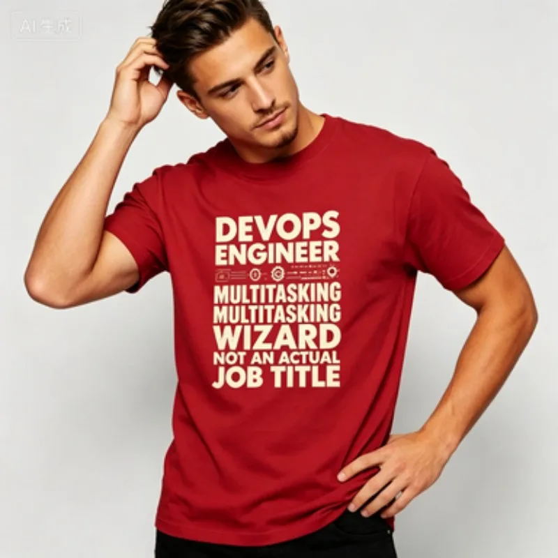 Crew Neck T‑Shirt,Devops Engineer Funny Slogan Graphic Tee,IT Tech Wizard Quote Soft Cotton Casual Summer Gift Top For Male