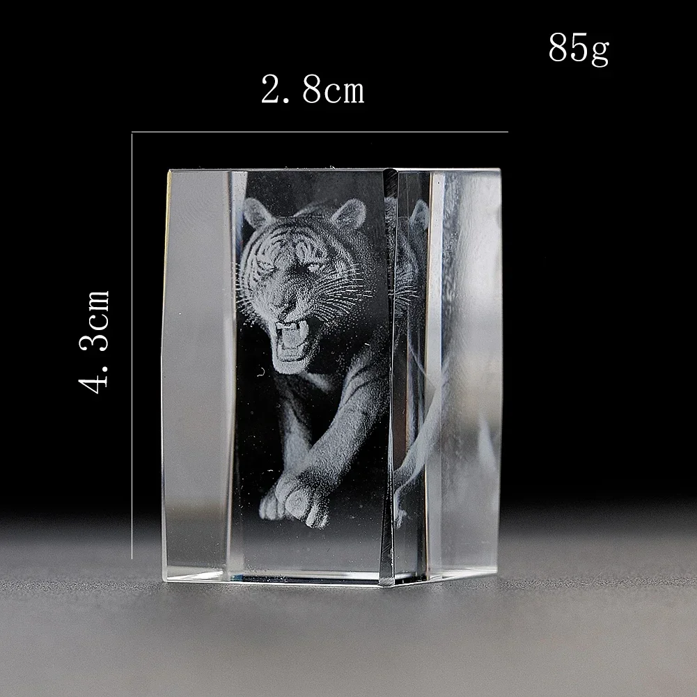 Animals Transparent Cube Crystal 3D Tigers Laser Engraving Interior Carved Inter-engraving Paperweight Desktop Ornaments Artwork