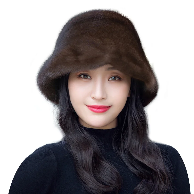 100% Real Mink Fur Hat Edamame Beanie For Girls Soft Thickened Furry Beret Ladies Hat Elegant Winter Outdoor Windproof Warm Hat