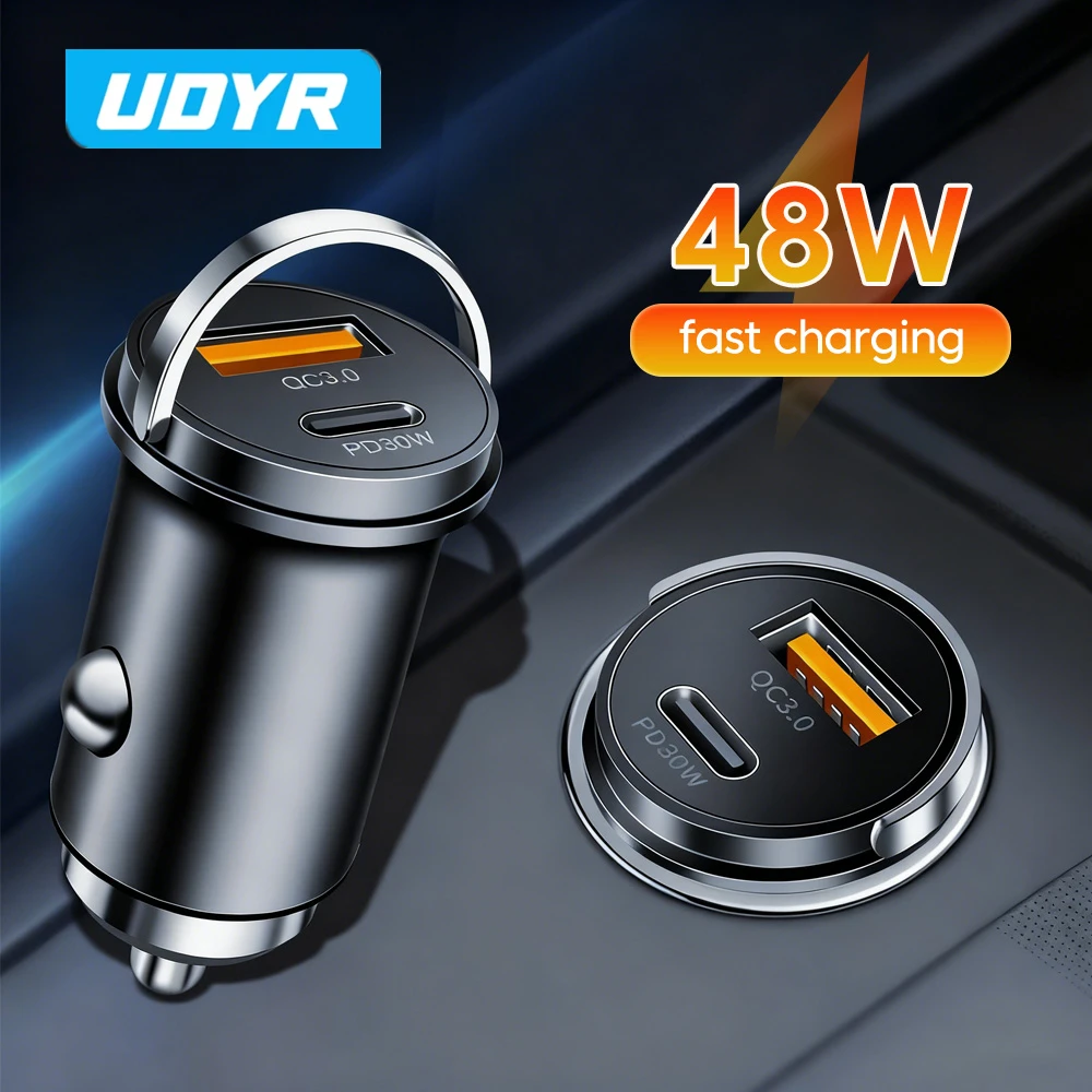 Udyr 48W Car Charger Cigaret Socket USB Type C Super Fast Charging With Lights For iPhone Huawei iPad Car Phone Charger Adapter