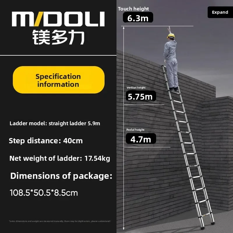 Stainless Steel Straight Ladder Multifunctional Telescopic Ladder Thickened Aluminum Alloy Herringbone Ladder Household Ladder
