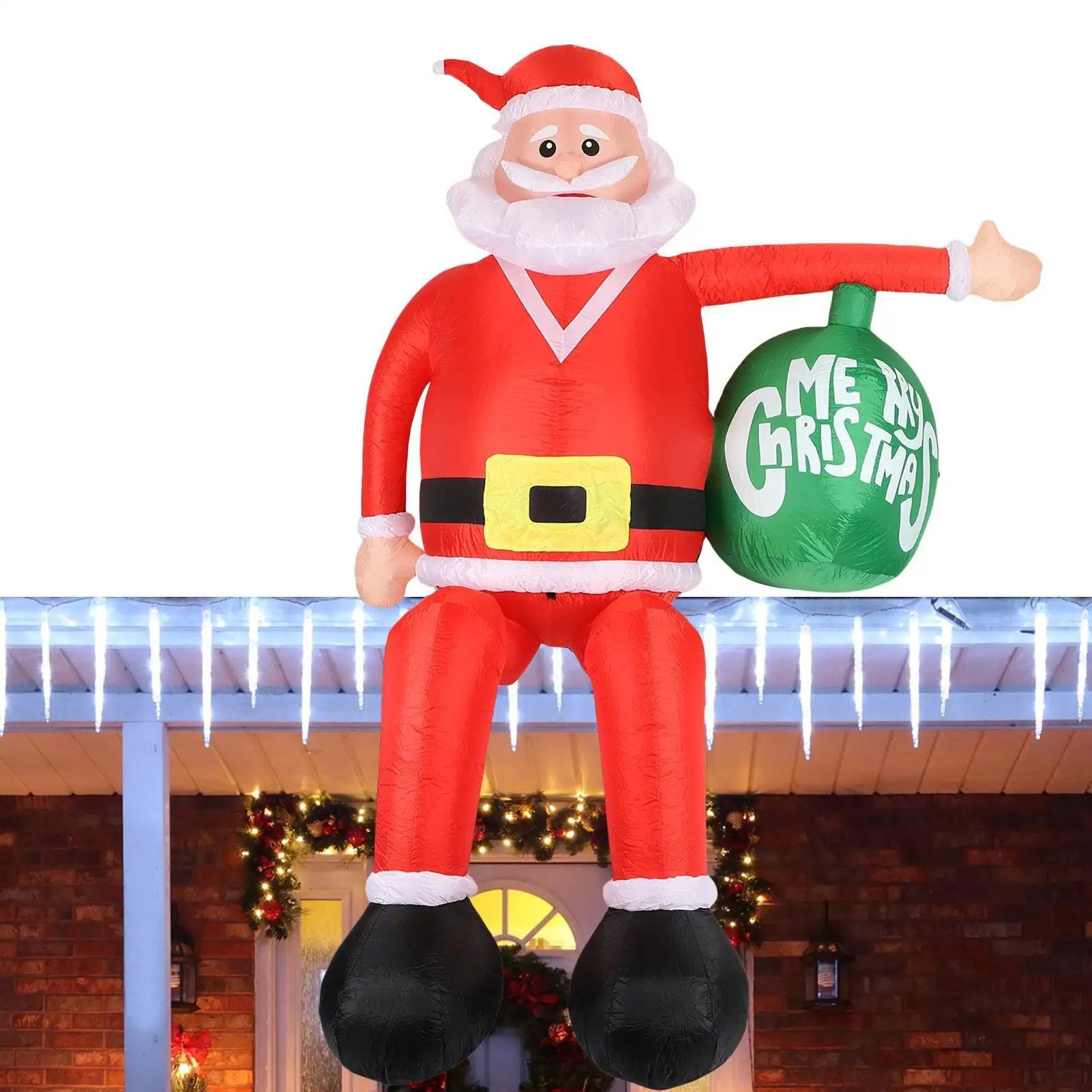 Inflatable Santa Decor Festive Scene Props Inflating Christmas Santa Decoration For Yard Lawn Patio Garden Park Backyard Walkway