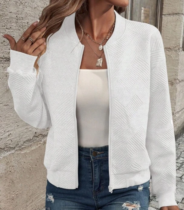 

Women's Jacket 2024 Winter Temperament Commuting Solid Color Zipper Knitted Jacket Casual Baseball Collar Long Sleeve Coat