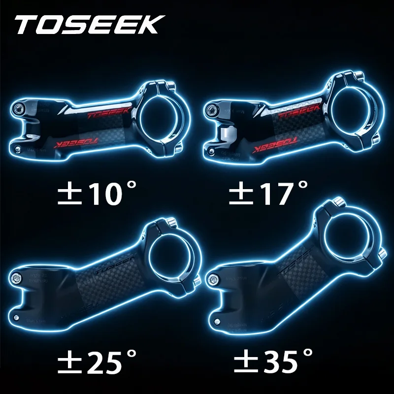 TOSEEK - Manillar de Bicicleta de Aluminio y Carbono, Manillar MTB Ultraligero, Manillar de Ciclismo de 10/17/25/35 Grados, Piezas de Bicicleta