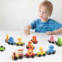 Montessori Educational Toy Train Set Wooden Magnetic Number Train Toys Early Cognition  Learning Teaching Sets For Toddlers