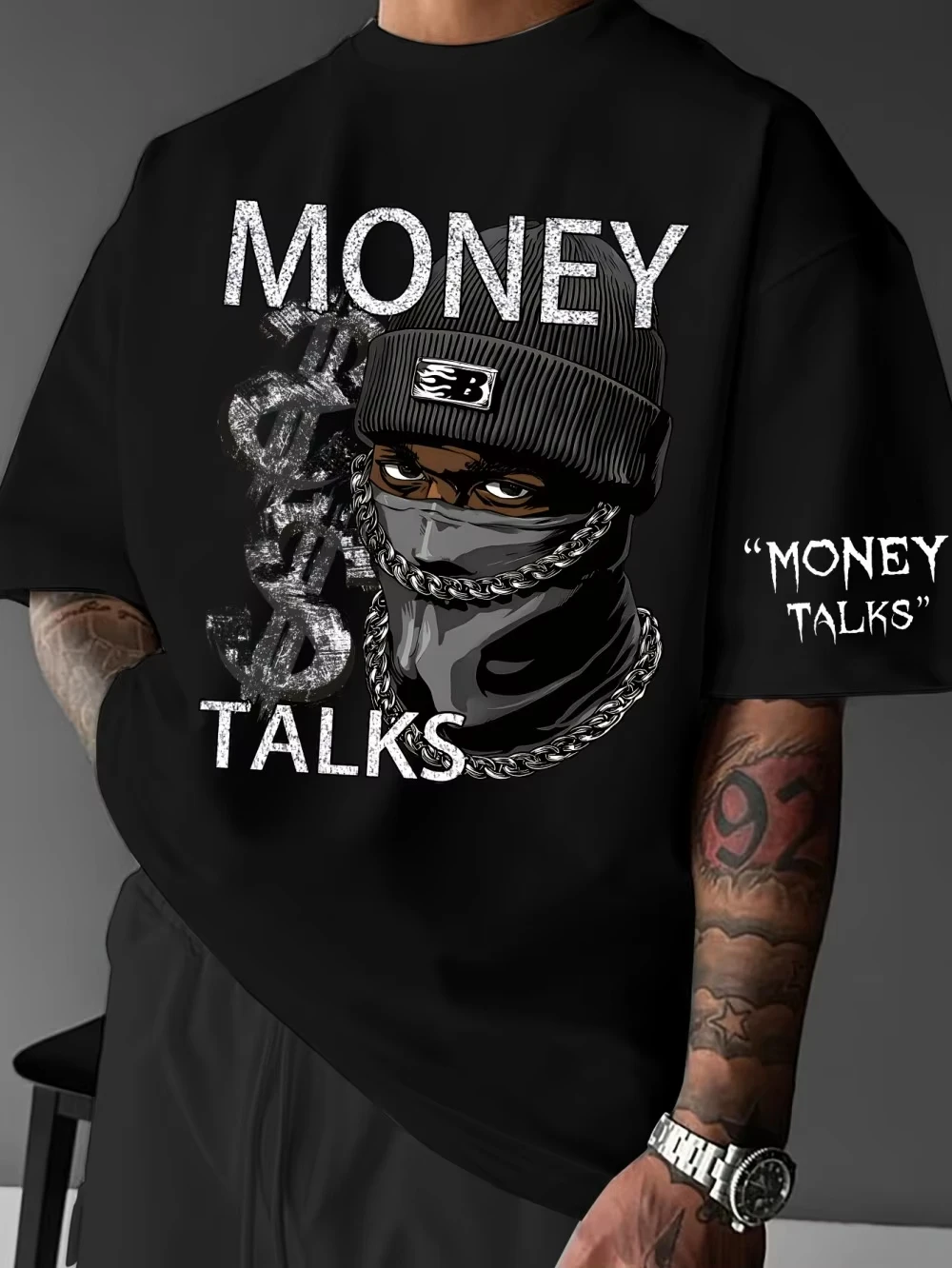 European And American Men's Summer Figure Wealth Letter 3D Print Comfortable And Breathable Round Neck T-Shirt Outdoor Street