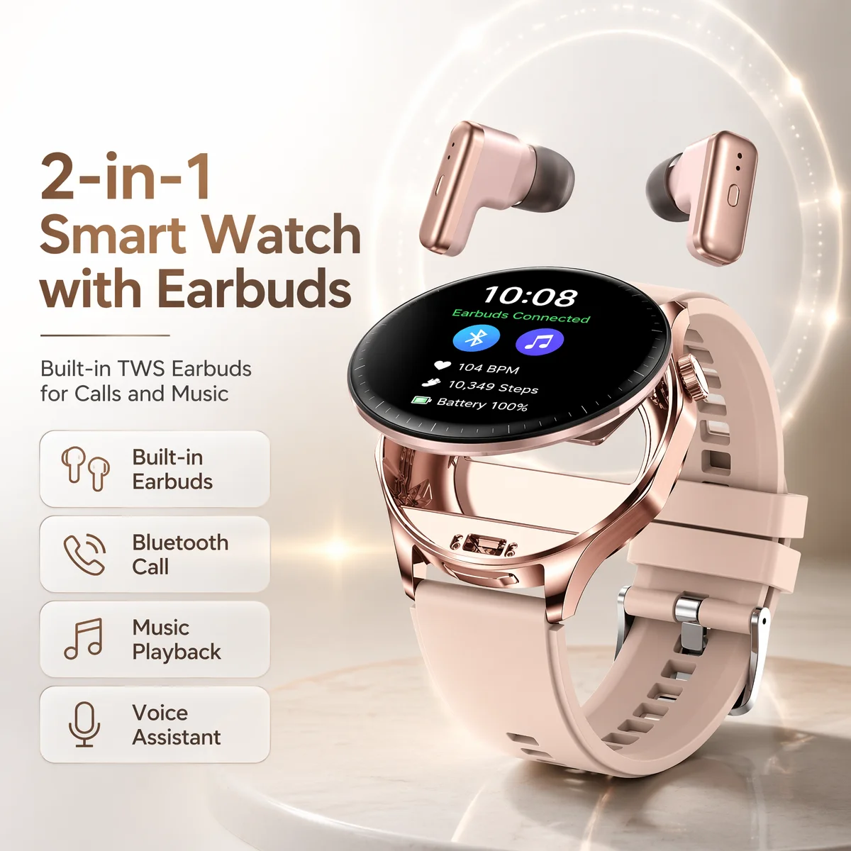 GEJIAN TWS 2-in-1 Smart Watch Heart Rate Monitoring BT Call GPS Movement Trajectory Comes with Bluetooth Earphones  Smartwatches