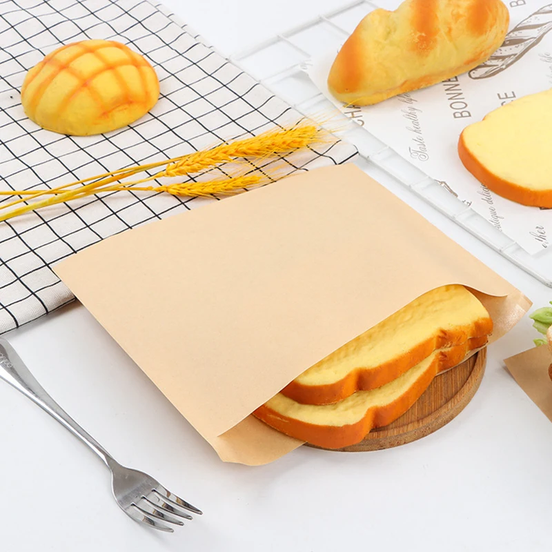 

100Pcs Single/Double Opening Grease Resistant Paper Treat Bags Flat Greaseproof Brown For Cookie Snack Sandwich Popcorn
