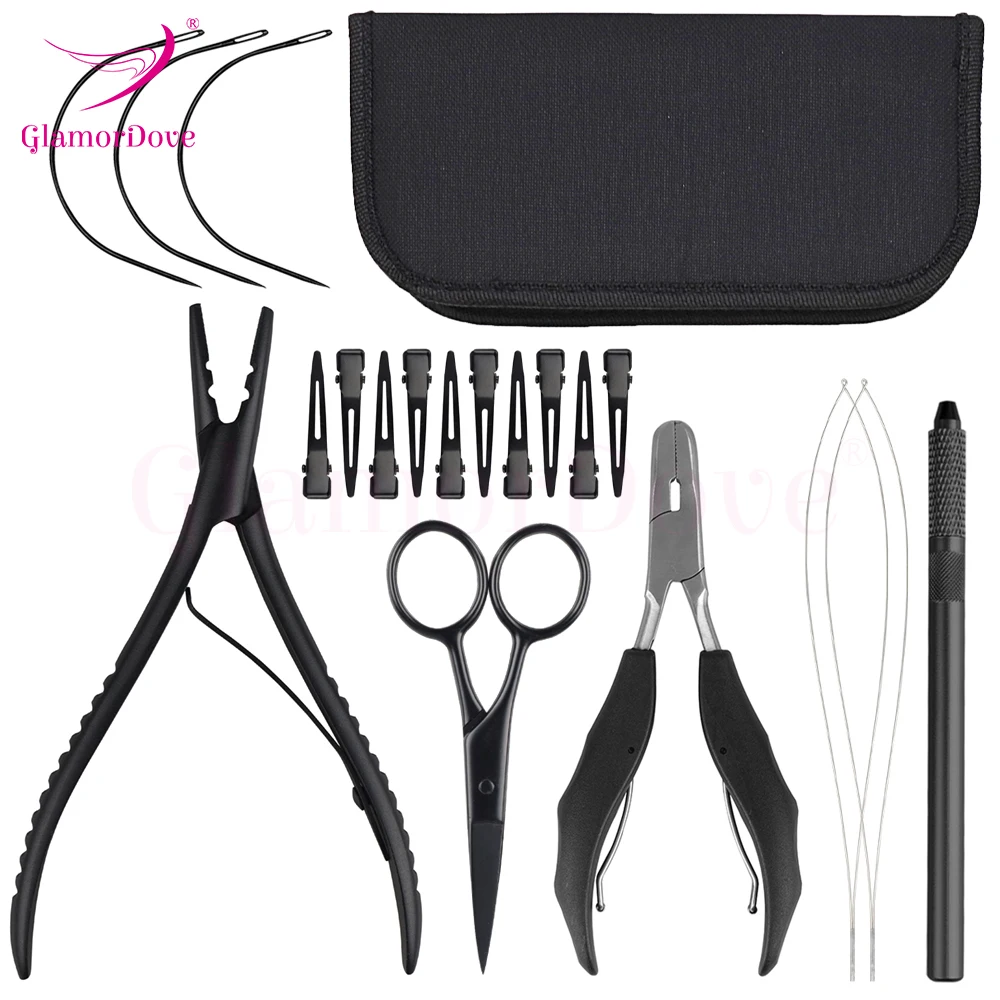 Haarverlenging Tang Kit Siliconen Micro Ring Kralen Applicator Tang Voor Inslag Hair Extensions Haak Naald En Clip