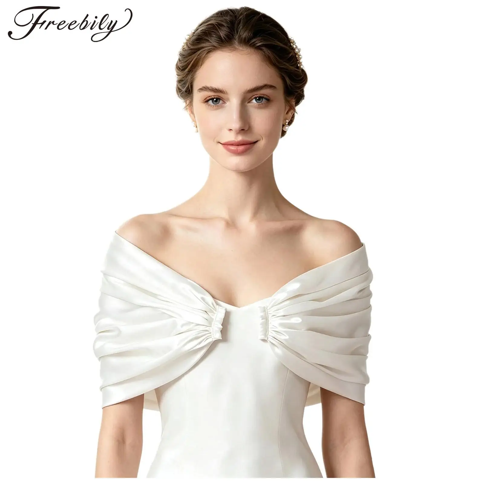 Women Wedding Wrap Shawls Glossy Satin Shoulder Drape Open Front Bolero for Vintage Evening Party Dress Accessory Bridal Wrap