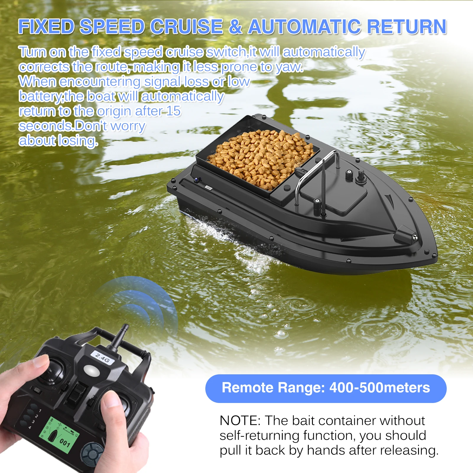 ﻿  D16E 10000mAh GPS Fishing Bait Boat with Large Bait Container Automatic Bait Boat with 400-500M Remote Range  For Outdoor