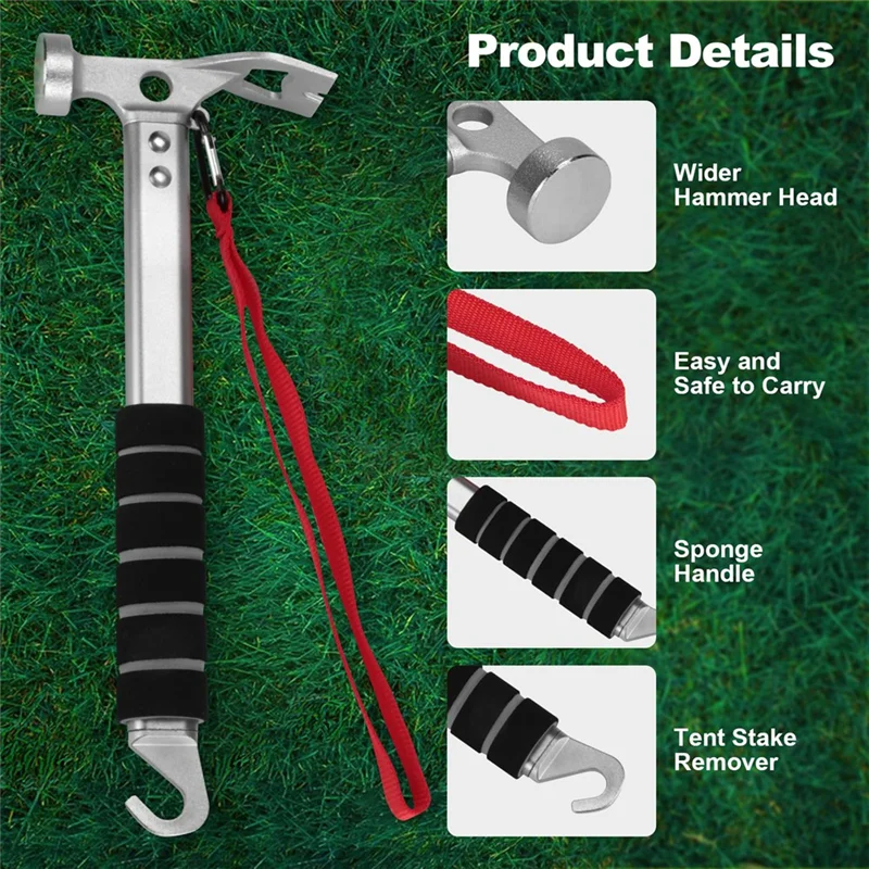 

A03F-Aluminum Camping Hammer, 3-In-1 Functional Tent Stake Hammer With Puller, Light Weight Tent Mallet For Camping, Hiking