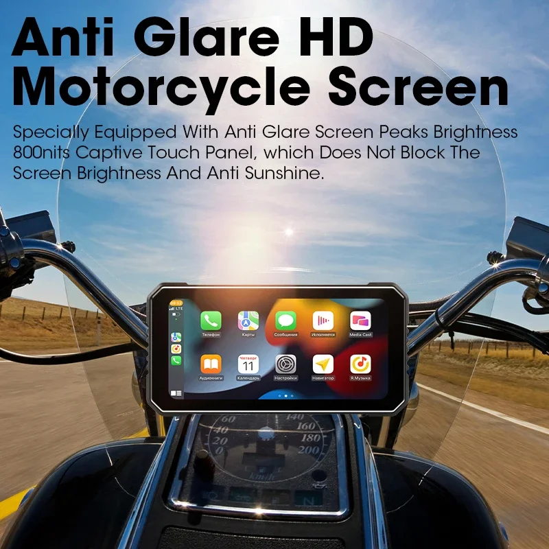 Jansite 6.25 بوصة 4K + 1080P عدسة Carplay للدراجات النارية نظام تحديد المواقع والملاحة اللاسلكية CarPlay أندرويد السيارات IP67 مقاوم للماء MirrorLink