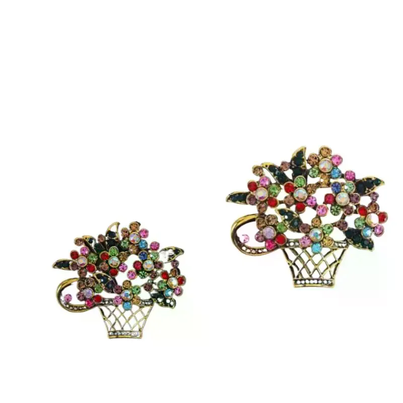 خمر الملونة حجر الراين سلة للزهور دبابيس النساء الجمال تألق زهرة بروش حفل زفاف مأدبة مجوهرات عادية هدية #6