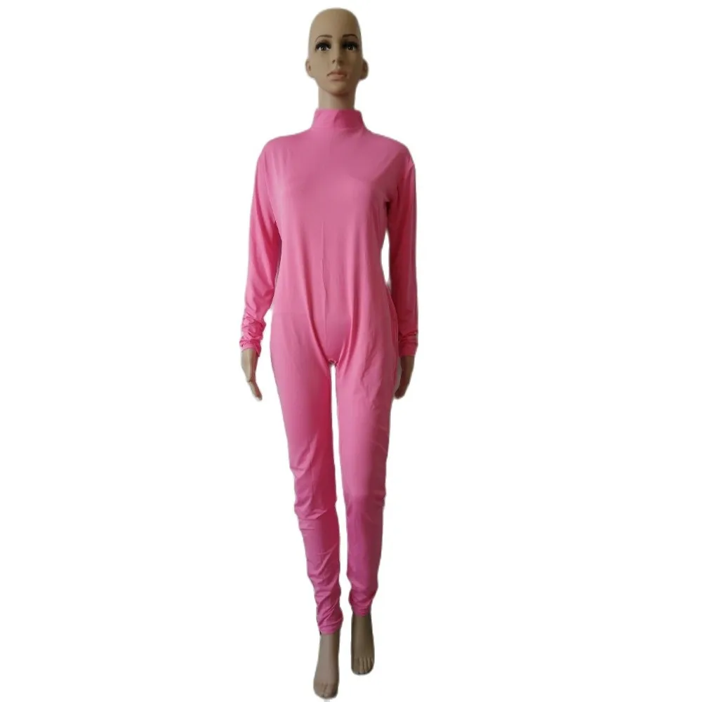 pink Zentai Suit Dance Unitard Spandex full Bodysuits Catsuit Wear Skin without hood hands foot