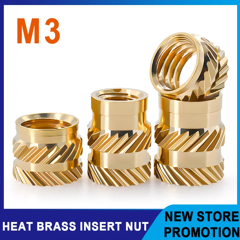 M3 Brass Heat Insert Nut Double Twill Knurl Hot Melt Embed Molding Injection Metric Thread Inserts Nuts 3d Printer Plastic Case