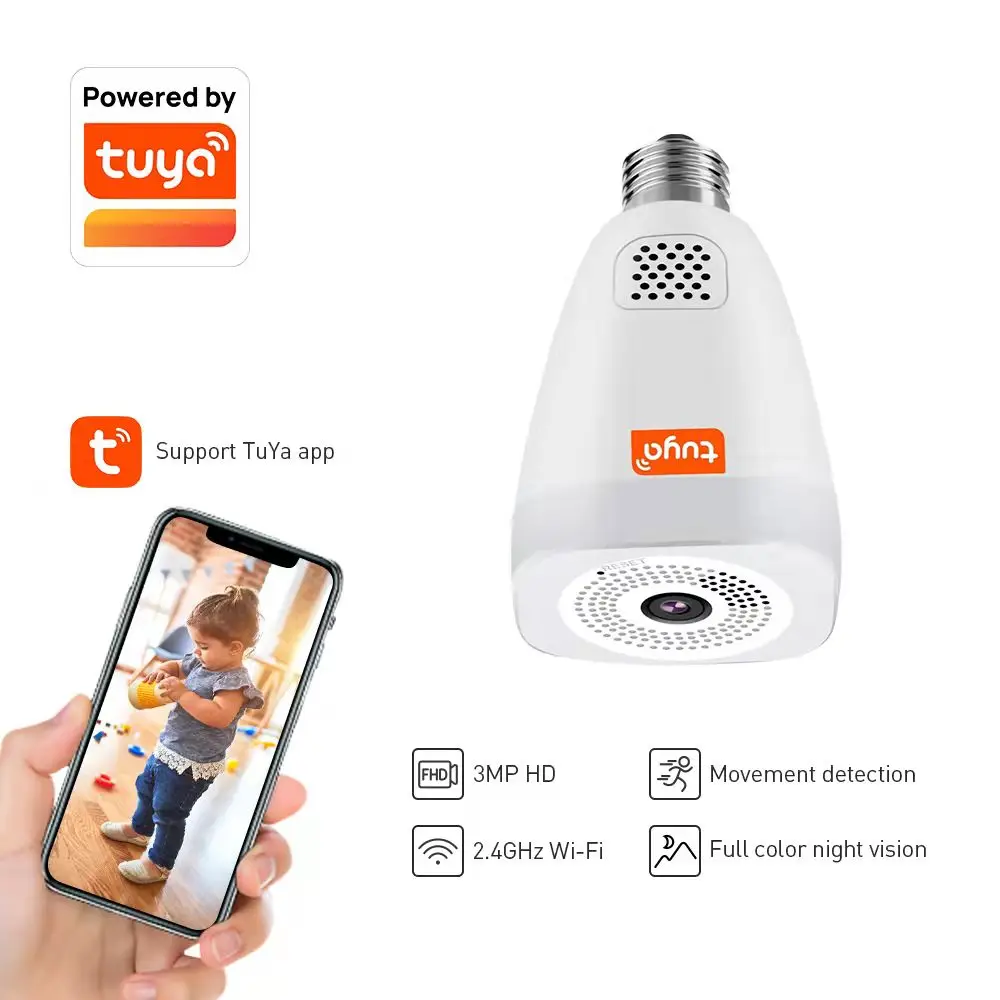 Imagem -04 - Tuya App Inteligente 360 Panorâmica sem Fio hd Cctv Câmera de Segurança ip 3mp Wifi Luz E27 Lâmpada wi fi Cor Visão Noturna Áudio em Dois Sentidos