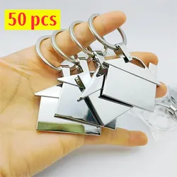 50 pcs wholesale  Chrome Metal House Shape Keyring Shiny Key Ring Chain Lover Wedding Gift