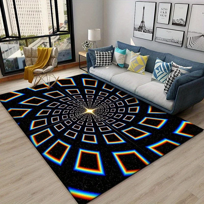 

Хрустальный бархатный нескользящий ковер из полиэстера | Яркий визуальный круг с красочным геометрическим дизайном | Многоразмерный вариант