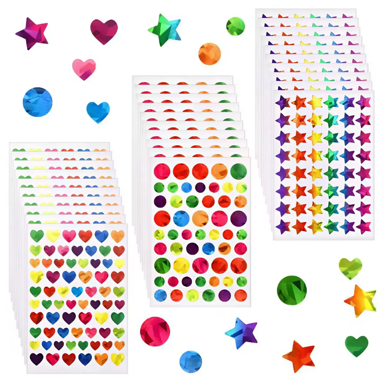 10/15/30/45 Sheets Star Dot Heart Stickers  Adhesive Sticker Reward Chart Labels Gift DIY Kids Birthday Party Favors Glitter