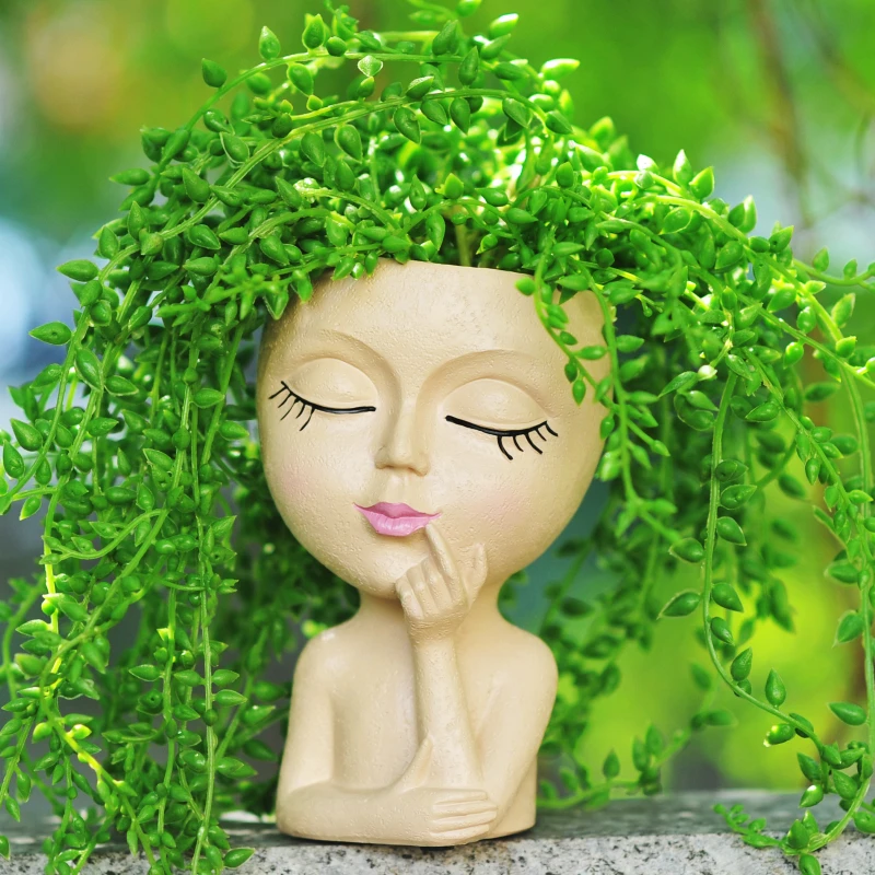 

Resin Girl Head Flower Pot Modern Plant Women Human Face Flowerpot Garden Pots & Planters Vase Desktop Home Room Decoration