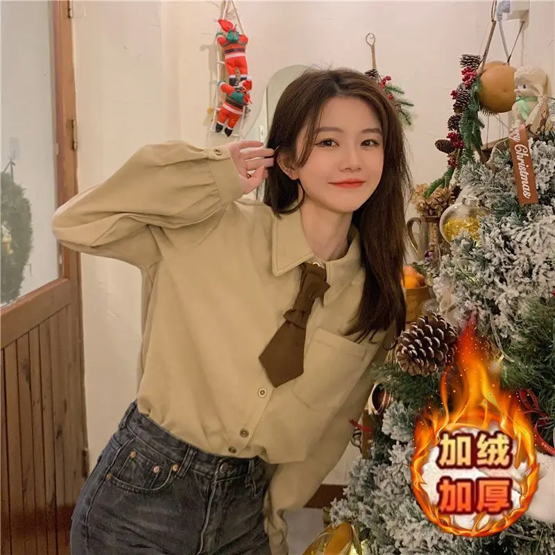 Camisa de algodão de veludo jaqueta feminina solta meados de comprimento aberto cardigan topo primavera outono inverno estilo cor pura botão até jj290