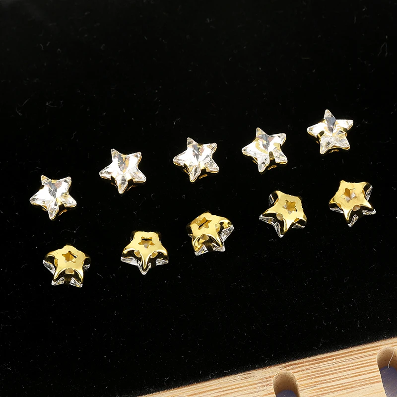 RESEN 50PCS 8mm Star Shape Sew On Crystal Stone Gold Claw Setting Flatback Glass Rhinestone DIY Bags/Shoes/Clothing Accessories