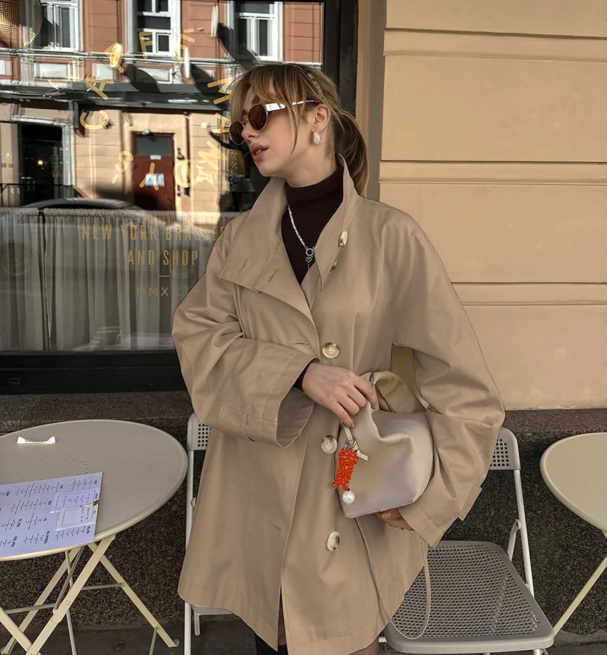

Loose Women's Cardigan Autumn Winter Solid Color Temperament Commuter Style Long Sleeves Mid-length Single-breasted Outerwears
